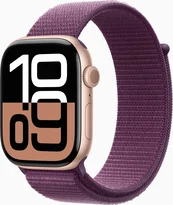 Apple Watch Series 10 (GPS + cellular) 46mm aluminium rose gold with Sports Loop plum
