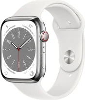 Apple Watch Series 8 (GPS + cellular) 45mm stainless steel silver with sport wristlet white