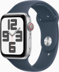 Apple Watch SE 2022 (GPS + cellular) 44mm silver with sport wristlet S/M sturmblau (MRHF3QF)