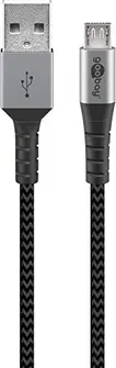 Wentronic micro USB-B/USB-A textile cable with metal plugn 0.5m grey/silver