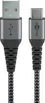 Wentronic USB-C to USB-A textile кабель with metal plugn 1.0m grey/silver