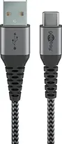 Wentronic USB-C to USB-A textile cable with metal plugn 0.5m grey/silver