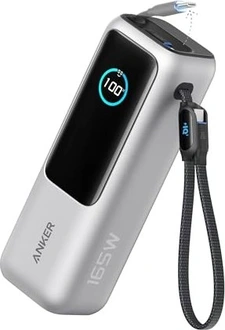Anker Powerbank (25K, 165W, integrated + retractable cable) silver