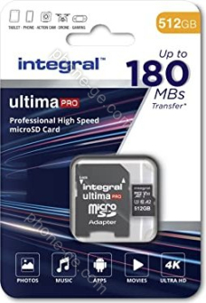 Integral ultima PRO R180/W150 microSDXC 512GB Kit, UHS-I U3, A2, Class 10