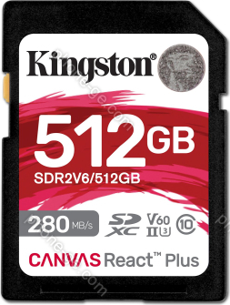 Kingston Canvas React Plus V60 R280/W150 SDXC 512GB, UHS-II U3, Class 10