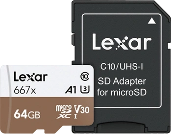 Lexar Professional 667x R100/W90 microSDXC 64GB Kit, UHS-I U3, A1, Class 10