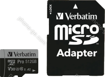 Verbatim Pro U3 R100/W90 microSDXC 512GB Kit, UHS-I U3, A2, Class 10