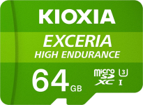 KIOXIA EXCERIA HIGH ENDURANCE R100/W65 microSDXC 64GB Kit, UHS-I U3, A1, Class 10