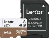 Lexar Professional 667x R100/W90 microSDXC 64GB Kit, UHS-I U3, A1, Class 10