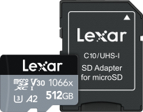 Lexar Professional 1066x Silver Series R160/W70 microSDXC 512GB Kit, UHS-I U3, A2, Class 10