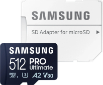 Samsung PRO Ultimate R200/W130 microSDXC 512GB Kit, UHS-I U3, A2, Class 10