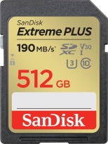 SanDisk Extreme PLUS R190/W130 SDXC 512GB, UHS-I U3, Class 10