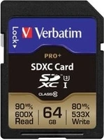 Verbatim Pro+ U3 R90/W80 SDXC 64GB, UHS-I U3, Class 10