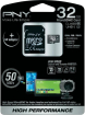 PNY High Performance R50/W20 microSDHC 32GB Kit, UHS-I, Class 10