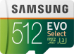 Samsung EVO Select R100/W90 microSDXC 512GB Kit, UHS-I U3, Class 10